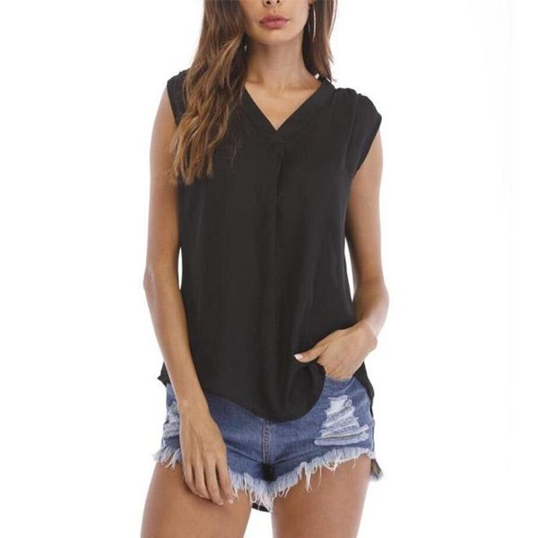 

women's blouses & shirts summer sleeveless women chiffon blouse plus size casual solid color ladies v neck top, White
