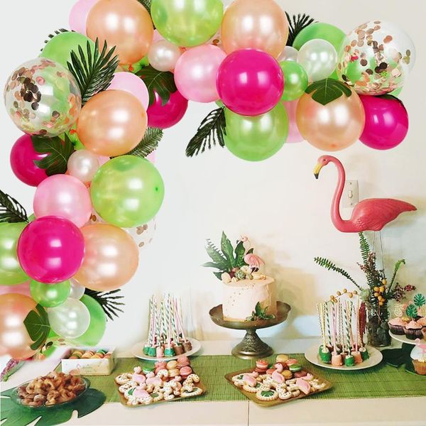 

qifu pink green balloons garland arch kit tropical hawaiian baloon rubber chain hawaii party ballons birthday party decor kids