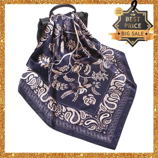 

scarves 2021 print women scarf 90cm square pashmina twill silk feeling ladies kerchief luxury hijab fashion shawls and wraps, Blue;gray