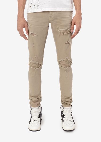 

men pleated patch slim fit distressed khaki jeans men's, Blue
