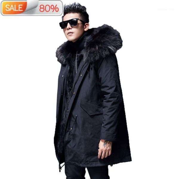 

men's leather & faux real men wiinter jacket parka hombre racoon fur liner plus size long coat manteau homme hiver mc1ac035 b21205, Black