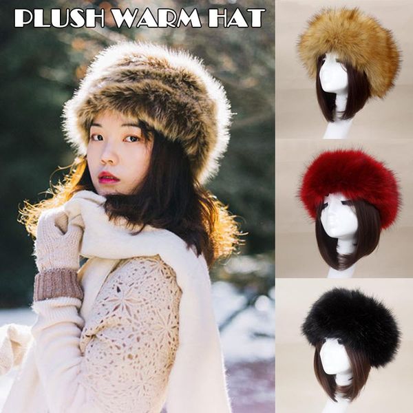 

berets women thick fluffy plush hat winter warm soft skiing headband ear head warmer j55, Blue;gray