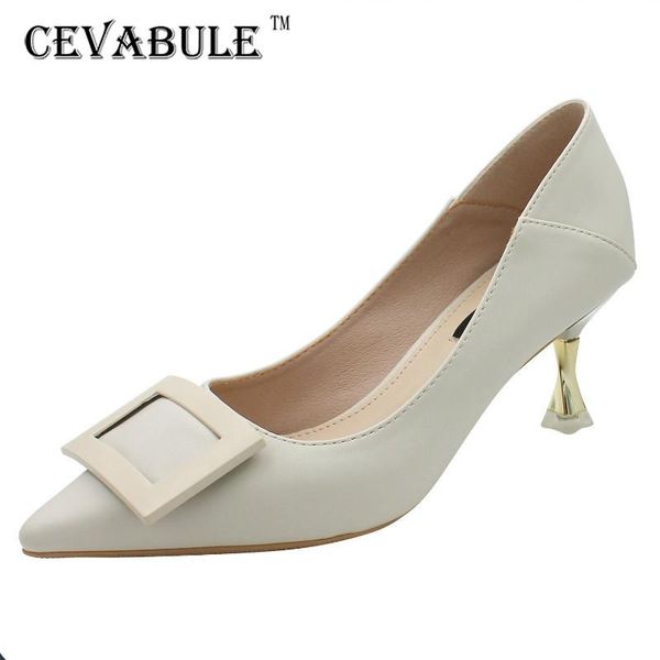

dress shoes cevabule 7cm 2021 spring shallow mouth square buckle high heels fine heel soft leather professional ol women's tws, Black