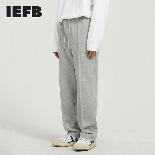 

iefb men's clothing spring korean fashion loose and versatile solid elastic waist drawstring middle waist casual pants 210524, Black