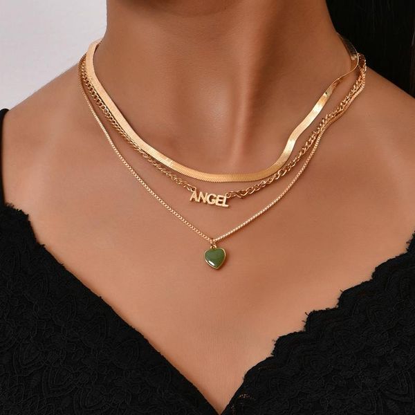 

chokers 1 set fashion gold color snake chain heart pendant necklace for women punk clavicle jewelry accessories, Golden;silver
