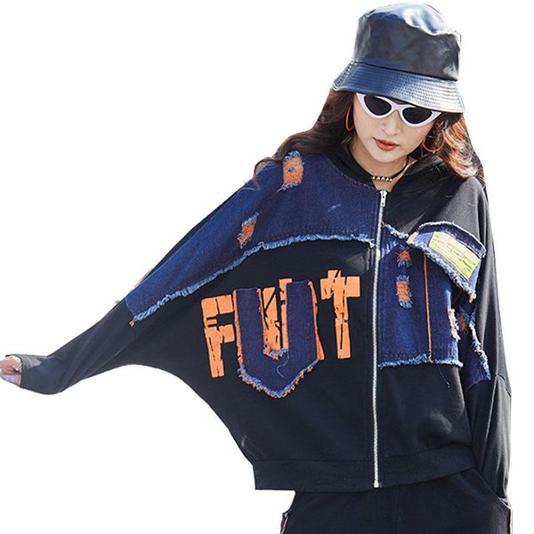 

women vintage jacket 2021 spring autumn batwing sleeve female personality patchwork zqy6601 women's jackets, Black;brown