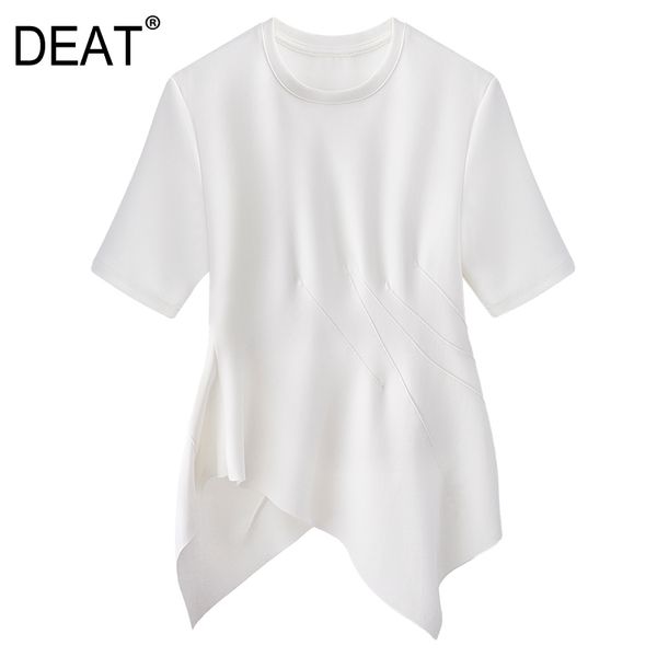 

summer fashion women clothes round neck short sleeves asymmetrical white t-shirt female tide wr18000l 210421