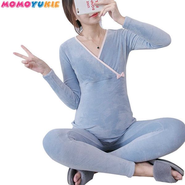 

breastfeeding maternity pajamas cotton maternity nursing clothes for pregnancy women long sleeve pants sleepwear sets 210713, White
