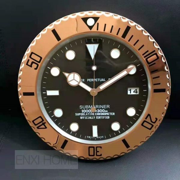

rose gold home decor modern design luxury wall clock rlx style metal watch luminous date display clocks