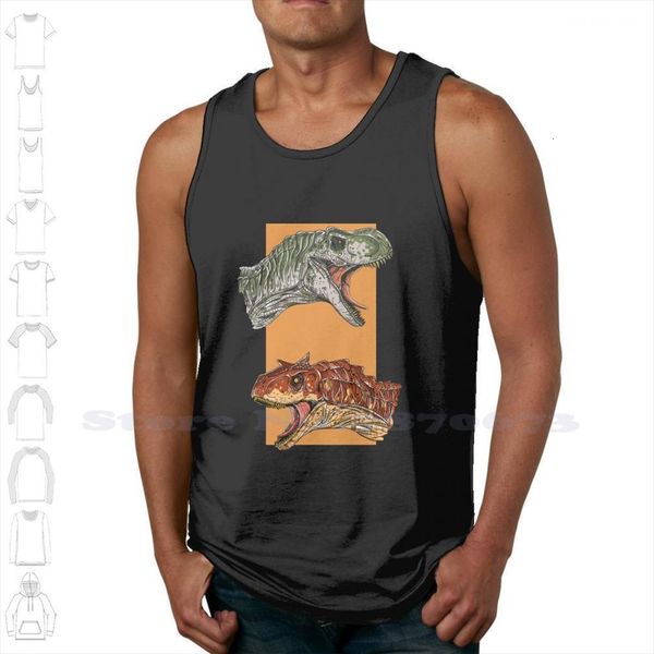 

tyrannosaurus rex amp carnotaurus summer funny tank sleeveless vest for men women dinosaurs colorful animals prehistoric jp, White;black