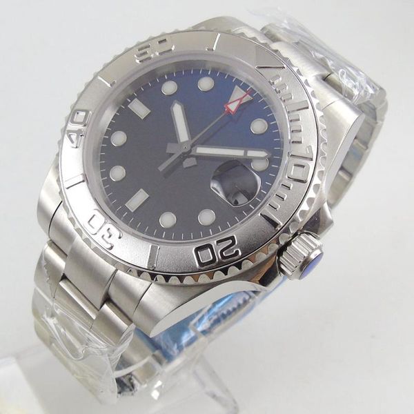 

wristwatches 40mm sterile blue black dial sapphire glass date miyota 8215 automatic mechanical men's watch, Slivery;brown
