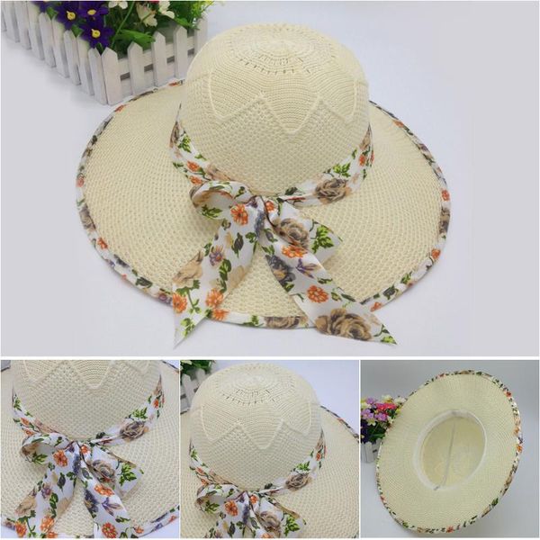 

wide brim hats fashion printed summer straw hat woman beach sun leisure journey outdoors vacation accessorie uv protection big brimmed, Blue;gray