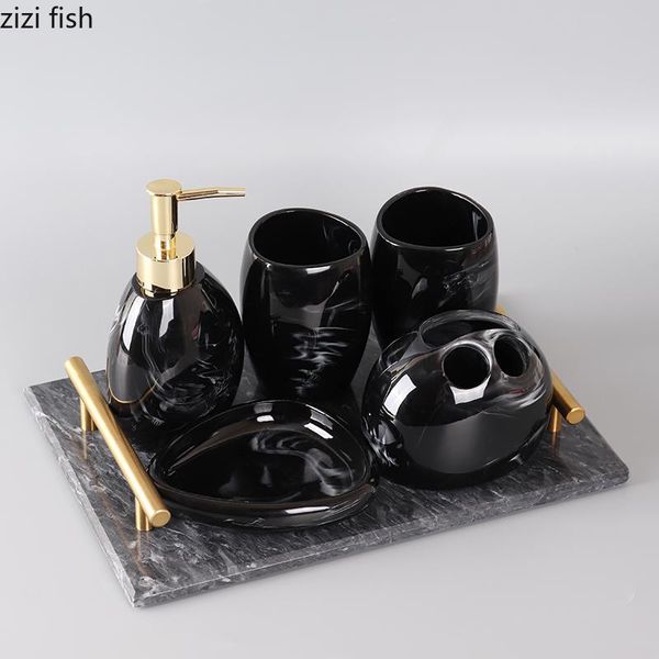 

bath accessory set ink painting pattern portable soap dispenser toothbrush holder mouth cup resin anti-fall bathroom decoration accessories