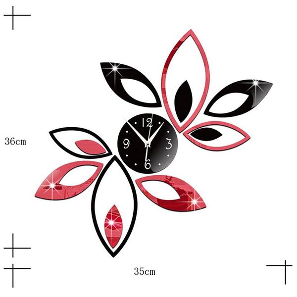

wall stickers acrylic clock diy flower mirror surface sticker lotus 3d with home room office decoration