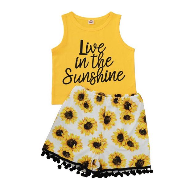 

1-5 years toddler baby letter flower printing two-pieces set infant girl o-neck sleeveless high waist short pants girls clothing sets, White
