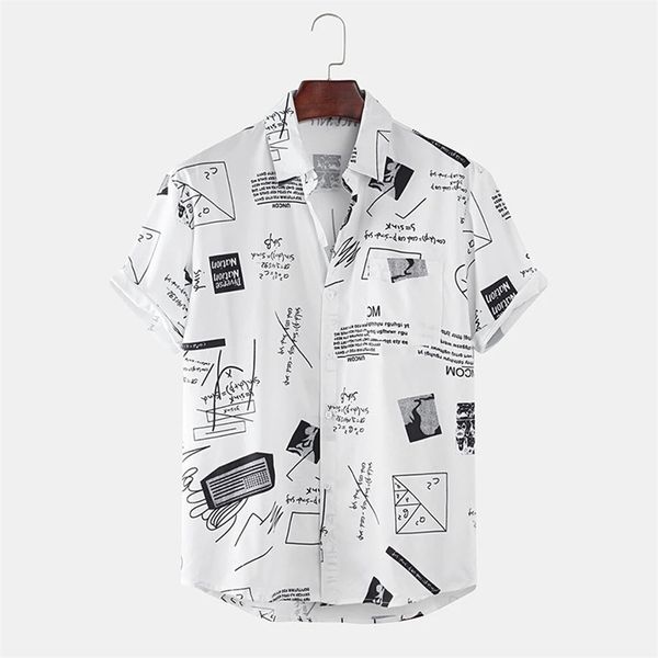 Camicie hawaiane Uomo Divertente Cartone animato astratto Slogan Tasca sul petto Camicie a maniche corte Camicetta da spiaggia estiva Top Chemise Homme 210708