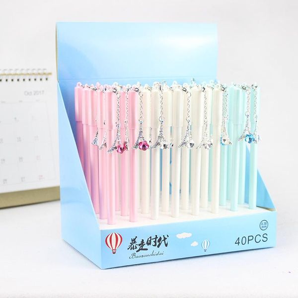 

gel pens 36 pcs/lot kawaii crystal tower pendant pen cute 0.5 mm black ink signature promotional gift stationery school supplies