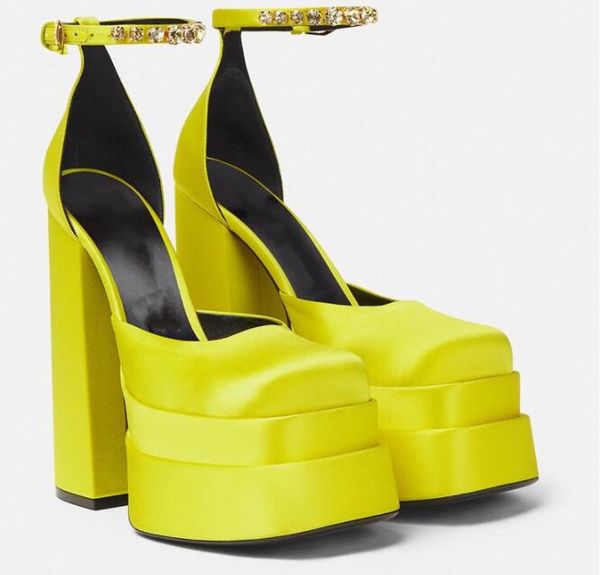 

women's new fashion sandals, waterproof platform square head silk super high heel 14cm single shoes, size: 34-44,yellow, Black