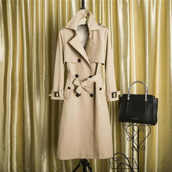 

women's trench coats long classic windbreaker waterproof british high-end english style autumn winter gabadian solid color size coat a8, Tan;black
