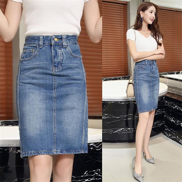 

skirts 2021 autumn package hip women denim big size s-4xl high waist skirt summer lady midi long blue a-line girl 406, Black