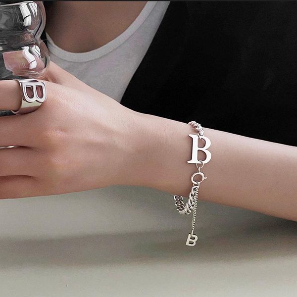 

charm bracelets fashion brand b letter chain bracelet for women hip hop titanium steel personality wrist grunge jewelry p72, Golden;silver
