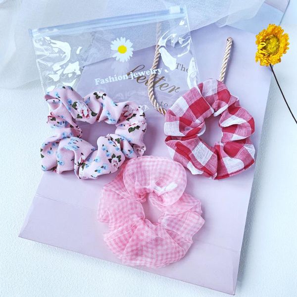 

hair clips & barrettes korea sweet peach powder grape purple hairband large intestine circle floral plaid girl rope accessories, Golden;silver