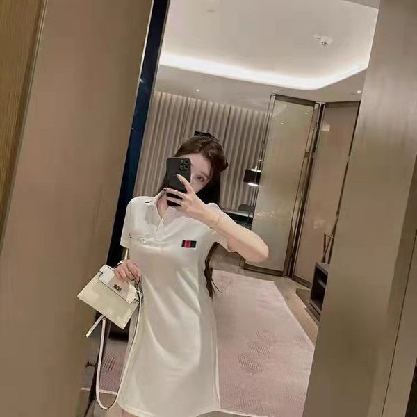 

women fashion dress polos short sleeves with letter embroidery spring outwears for lady slim dresses classic long tees shirts fluffy skirts, Black;gray