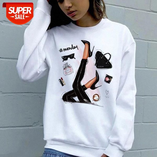 

zn063-35 ladies fashion pullover sweater, round neck printed long sleeve shirt #5y9n, Black