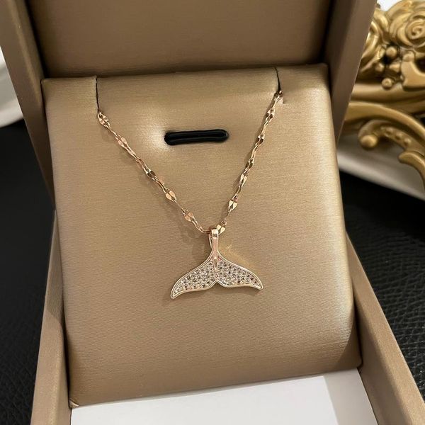 

pendant necklaces mrzmsz 2021 fish tail design shiny zircon necklace for women exquisite clavicle chain wedding fashion jewelry gifts, Silver