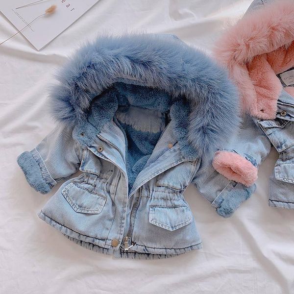 

jackets 2021 fashion parkas childrens jacket for girls thick down cotton children coat jean outerwear women 2-6y, Blue;gray