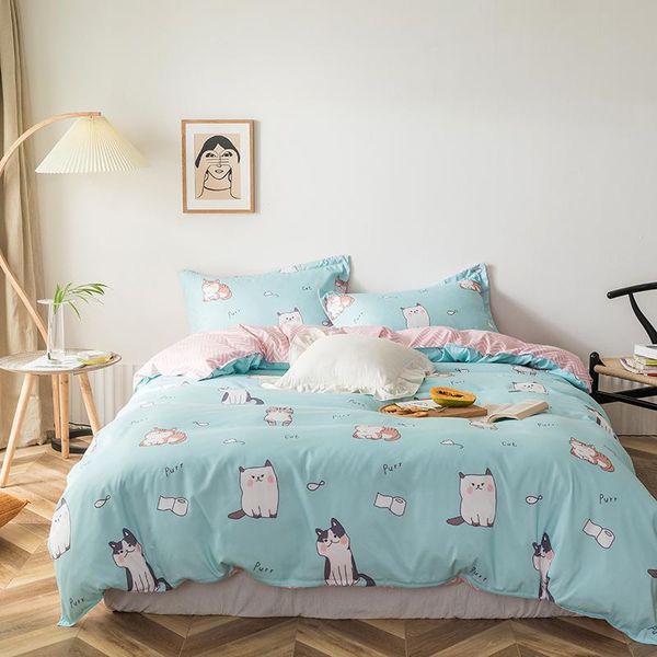 

bedding sets cartoon style blue nobility four-piece single dormitory bed sheet quilt cover small fresh three-piece set kawaii