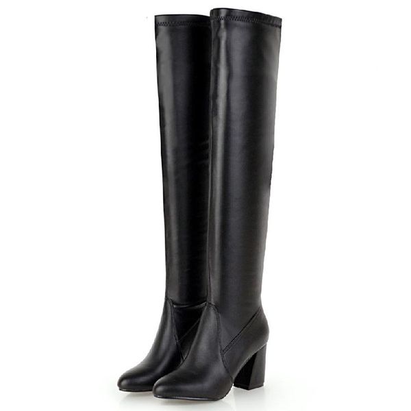 

boots fashion thigh high women autumn winter block heels over knee black white long shoes woman plus size 48