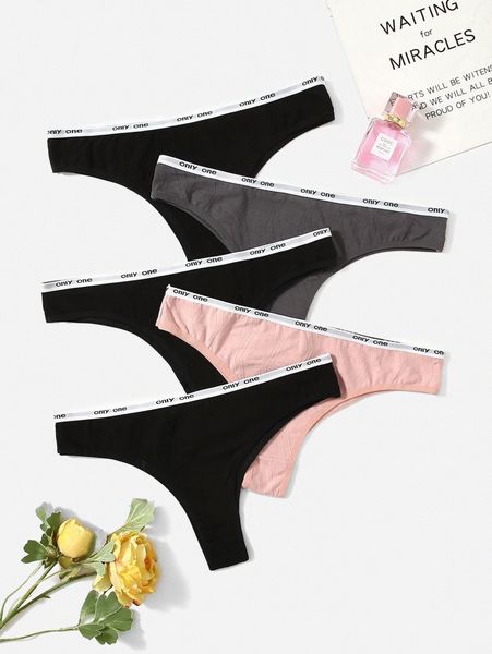 

5pack plus letter tape panty j2tm#, Black;white