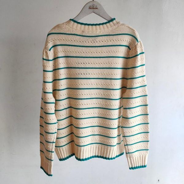 

women's sweaters women men 2021 autumn winter design wool pullover sweater lovers embroidery log striped top, White;black