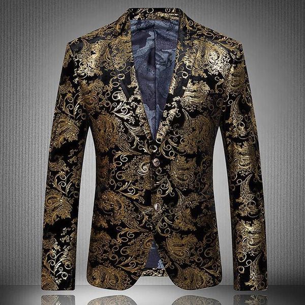 

classic european floral brand blazer fashion casual designer men masculino print gold jacket jp116-7778 men's suits & blazers, White;black