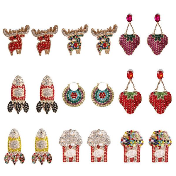 

stud sweet colorful crystal animals earrings cute fruits rhinestone statement jewelry luxury ear accessories ins, Golden;silver