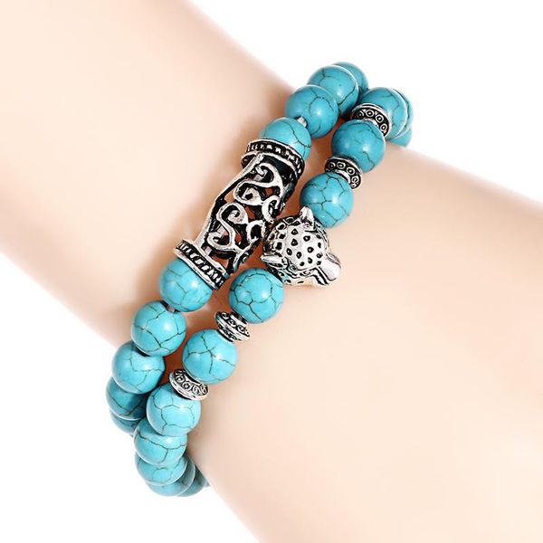 

beaded, strands 2pcs/set antique leopard animal men bracelet 8mm stone natural tiger eye beaded matching pair braclet birthday gift for husb, Black