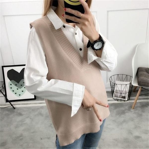 

women sweater spring autumn wool vest sleeveless o-neck knitted s long sections poullover female jumper pull femme 210819, Black;white