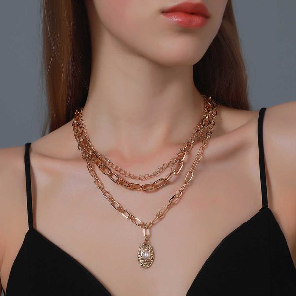 

designer necklace vintage baroque irregular pearl lock cha for women punk jewelry, Silver