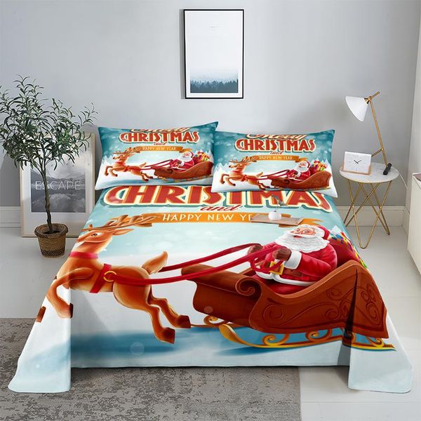 

sheets & sets deer sleigh bedding sheet home digital printing polyester bed flat with case print