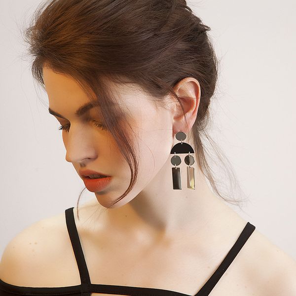 

personality exaggerated geometric combination earrings popular texture silver metal earrings jewelry women, Golden