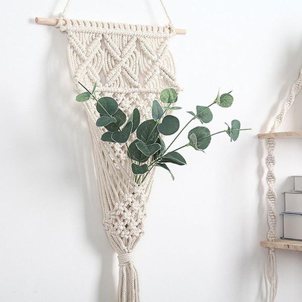 

tapestries nordic tapestry hand-woven wall hanging basket for flower pot decoration living room dried net bag home office ornaments