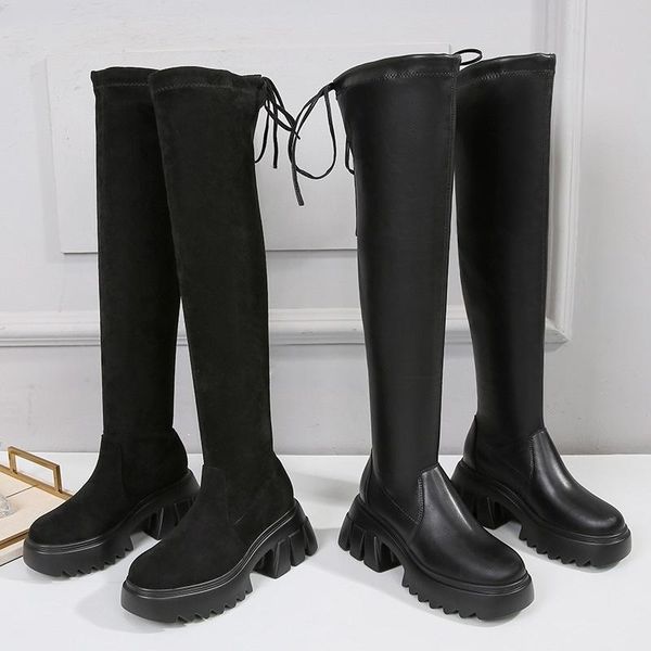 

boots large 41-43 wide and fat knee high women's winter 2021 thin thick soled heel small, Black