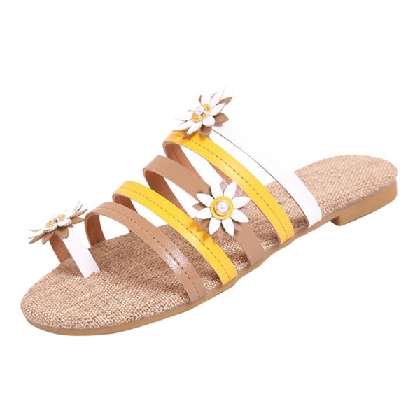 

slippers flower summer beach casual shoes flat open toe comfortable slip-on, Black