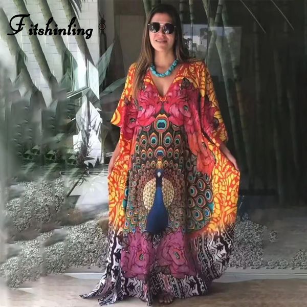 

fitshinling peaco ethnic vintage long dress robe print oversized summer pareo batwing sleeve loose maxi vestido femme 2021 new