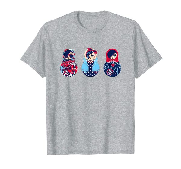 

matryoshka trio: pinup rockabilly / graffiti / russian style t-shirt, White;black