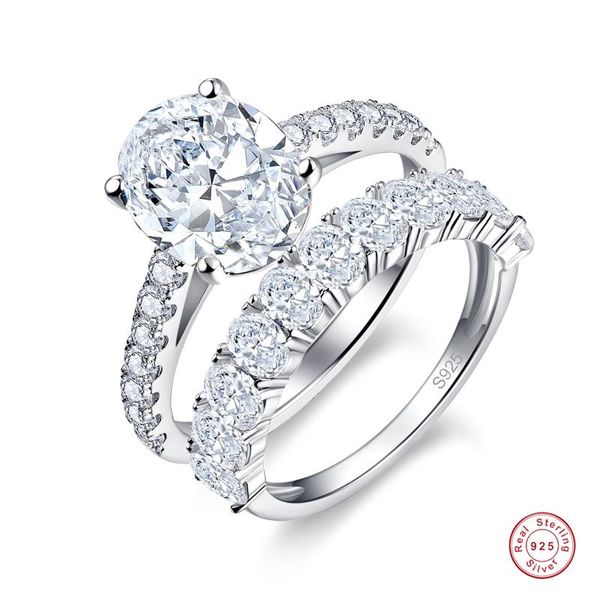 

cluster rings fashion 2 pieces real 925 sterling silver round bridal wedding ring set for women zirconia jewelry, Golden;silver