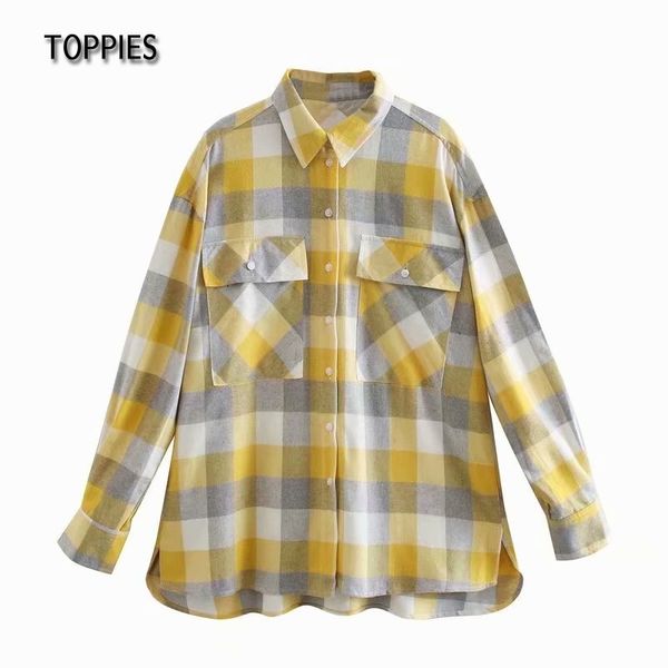 

ies yellow plaid shirts women oversized loose female blouses long sleeve shirt plus size clothing 210412, White