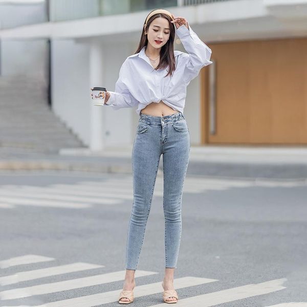 

women's jeans spring korean version of high-waisted tight-fitting stretch and thinner khmer pencil trousers 2021, Blue