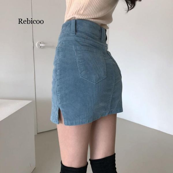 

skirts women high waist skirt spring korean retro corduroy short clothes, Black